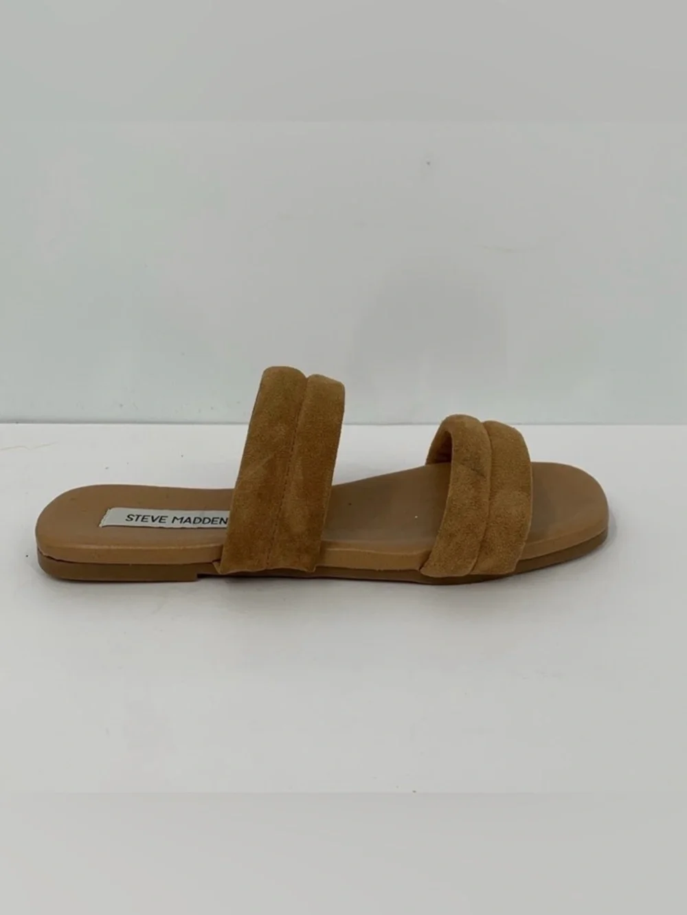 Steve Madden Wizen double strap slide sandal shoe flat brown suede mule puffy 9